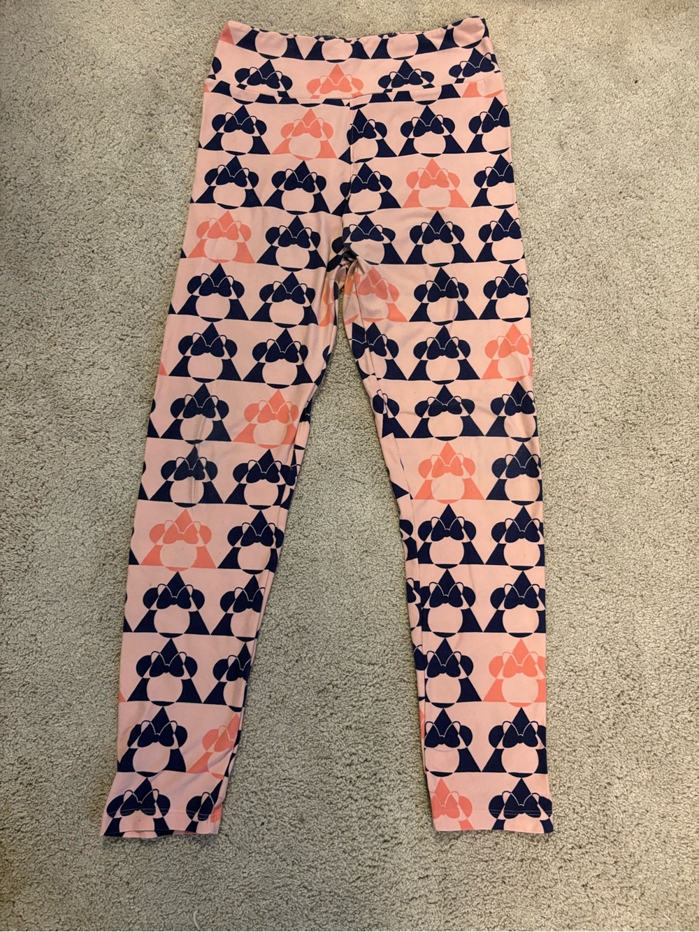 LuLaRoe Pink Leggings with Navy & Coral Bow Pattern